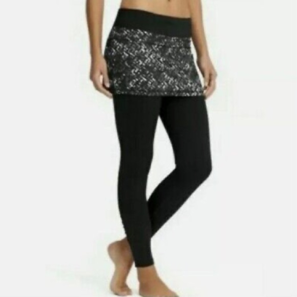 Athleta Black Skirted Leggings with Patterned Skirt